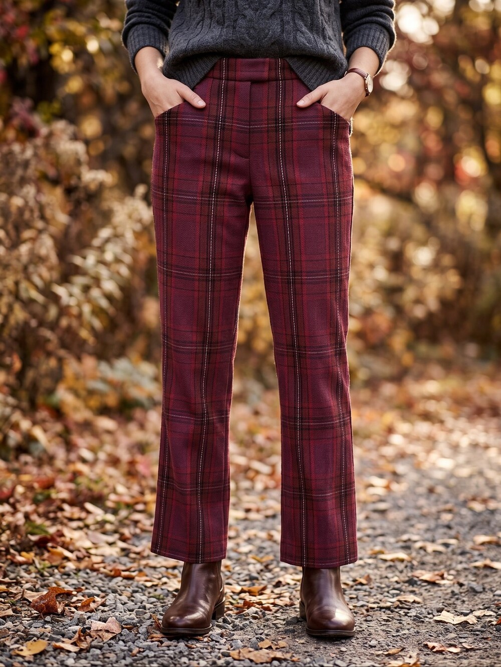 rag & bone Burgundy Plaid High Rise Trousers Dark Academia Corpcore Pants
